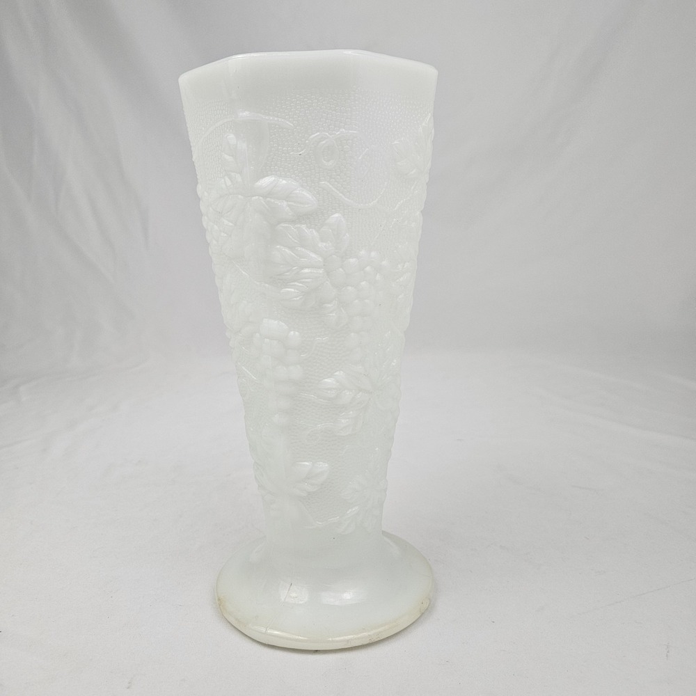 Vintage Westmorlan Milk Glass Vase Raised Grape Pattern